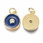Brass Micro Pave Clear Cubic Zirconia Charms, Long-Lasting Plated, with Enamel & Jump Rings, Flat Round, Real 18K Gold Plated