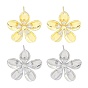 Фурнитура для серег-гвоздиков из латуни с паве из прозрачного кубического циркония, без кадмия, без никеля и без свинца, с петлей, цветок