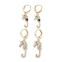 Boucles d'oreilles pendantes à fermoir à levier en laiton doré, avec zircons, cheval de mer