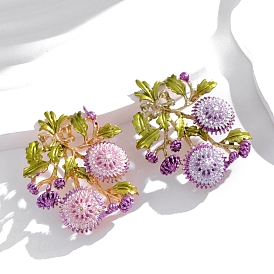 Broche fleur en alliage émail violet, pour les vêtements