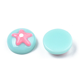 Opaque Resin Enamel Cabochons, Half Round with Pearl Pink Flower