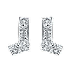 925 Sterling Silver L Letter Zircon Small Stud Earrings Simple Elegant Jewelry