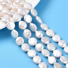 Natural Keshi Pearl Beads Strands, Cultured Freshwater Pearl, Baroque Pearls, Flat Round