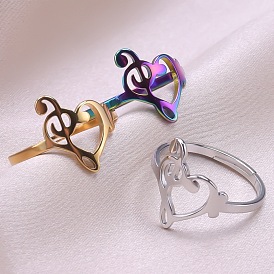 Stainless Steel Hollow Out Heart with Music Note Adjustable Ring for Women