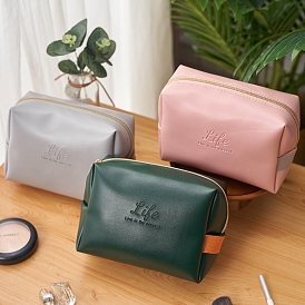 PU Leather Cosmetic Zipper Pouches, Waterproof Clutch Bag, Toilet Bag for Women, Rectangle