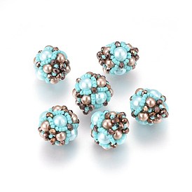 MIYUKI & TOHO Handmade Japanese Seed Beads Woven Beads, Cluster Beads, with Glass Pearl Beads, Round