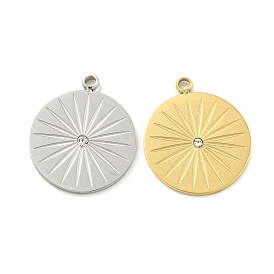 Vacuum Plating 304 Stainless Steel Pendants, with Crystal Rhinestone, Flat Round Charms