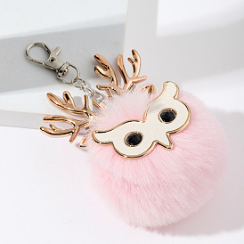 Adorable Plush Owl Keychain with Antlers and Pom-Pom, Perfect for Christmas Gift or Bag Accessory