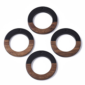 Resin & Walnut Wood Pendants, Opaque, Waxed, Ring