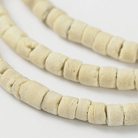 De coco natural, hilos de perlas columna, 3.5x1.5~4 mm, agujero: 1 mm, sobre 216 unidades / cadena, 22.8 pulgada