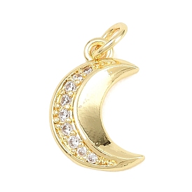 Латунные микропаве прозрачные подвески с фианитом, Луна прелести, долговечный, стойки покрытие, без свинца и без кадмия