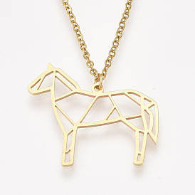 201 Stainless Steel Pendant Necklaces, with Cable Chains, Horse