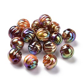 UV Plating Rainbow Iridescent Acrylic Beads, with Gold Foil, Twist Round