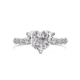 Родиевое покрытие 925 кольцо на палец в форме сердца из стерлингового серебра, прозрачное кольцо из кубического циркония для женщин