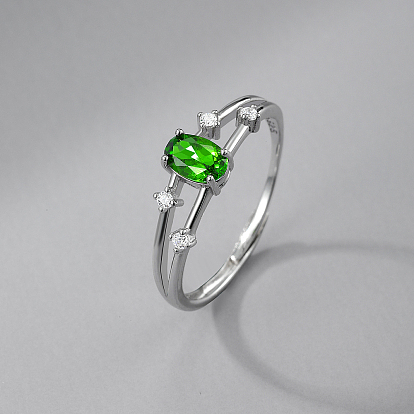 925 Sterling Silver Natural Opal Adjustable Finger Rings, Oval