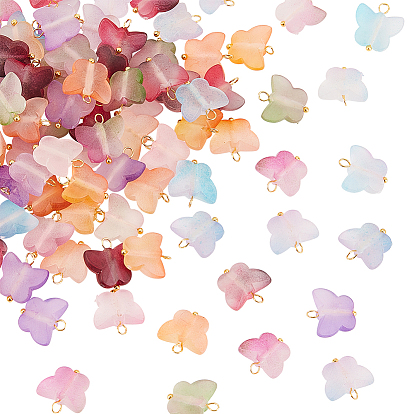 100шт. матовые двухцветные прозрачные акриловые подвески, окрашенные распылением, с латунной фурнитурой , бабочка