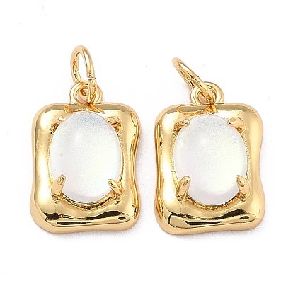 Eco-Friendly Brass Charms, with Glass & Glitter Powder, with Jump Ring, Long-Lasting Plated, Rectangle
