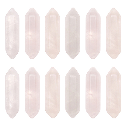 12шт. ограненный натуральный розовый кварц с двойными наконечниками, для проволоки, свернутой подвесками решений, нет отверстий / незавершенного