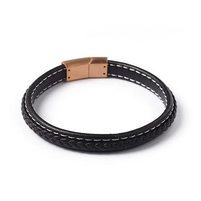 Имитация кожаные браслеты плетеные шнуры, с 304 из нержавеющей стали магнитные застежки, 220x9x5 мм