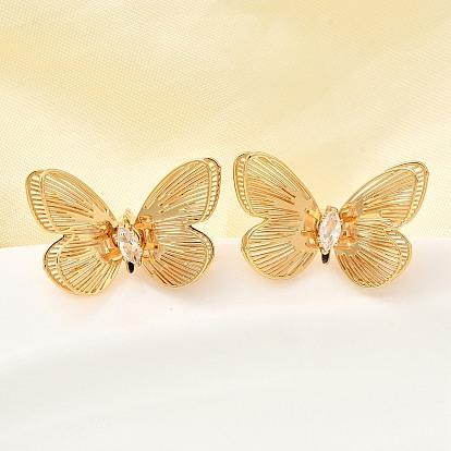 Серьги-гвоздики из латунного микро-паве, бабочка, без никеля 