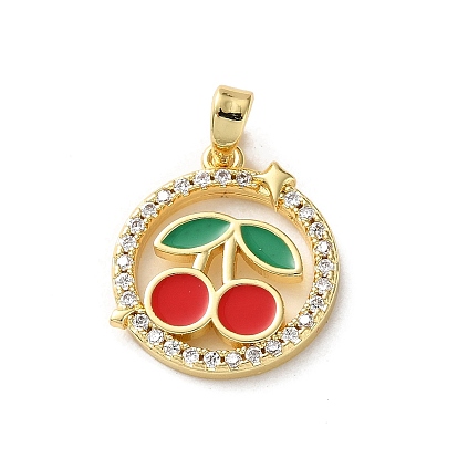 Латунные микро проложить кубического циркония подвески, Эмаль стиле, плоские круглые с вишней