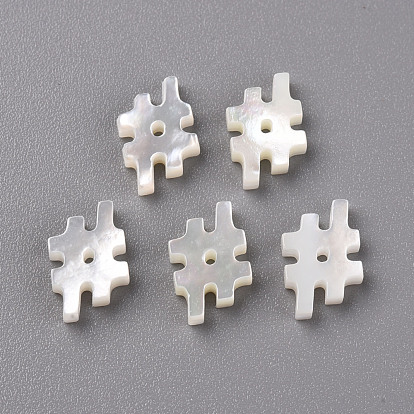 Natural White Shell Mother of Pearl Shell Beads, Carved, Symbol #