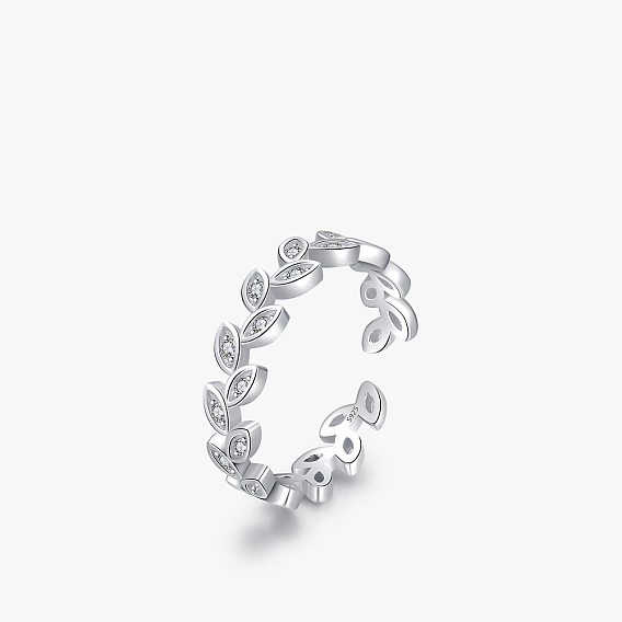 Лист 925 Кольца-манжеты из стерлингового серебра с микропаве из прозрачных кубических цирконий