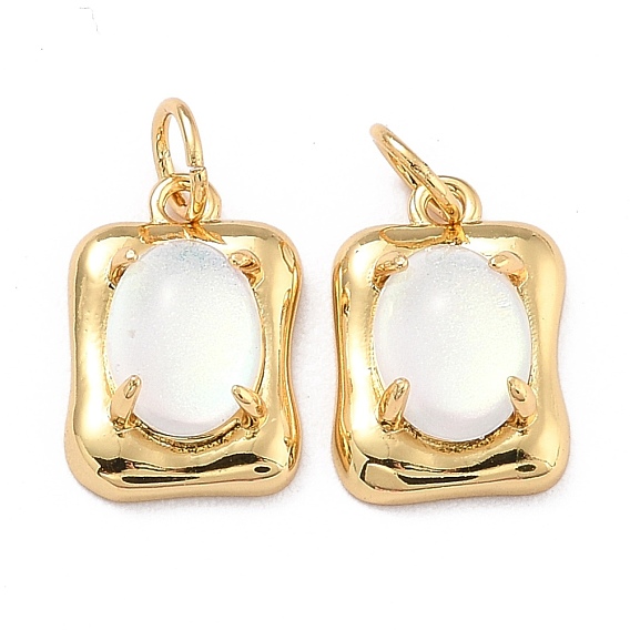 Eco-Friendly Brass Charms, with Glass & Glitter Powder, with Jump Ring, Long-Lasting Plated, Rectangle