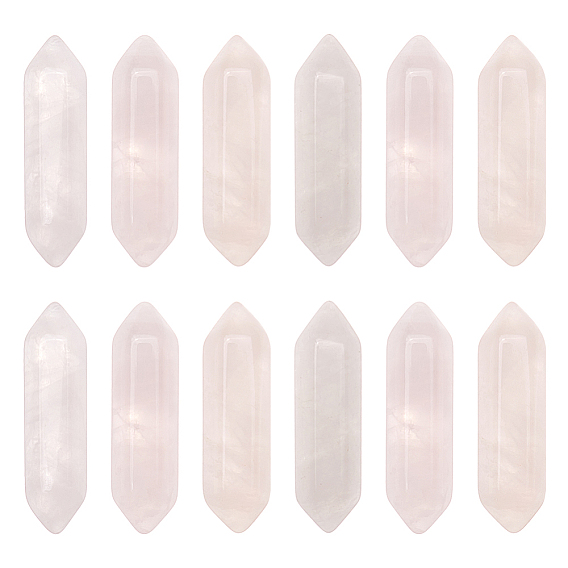 12шт. ограненный натуральный розовый кварц с двойными наконечниками, для проволоки, свернутой подвесками решений, нет отверстий / незавершенного