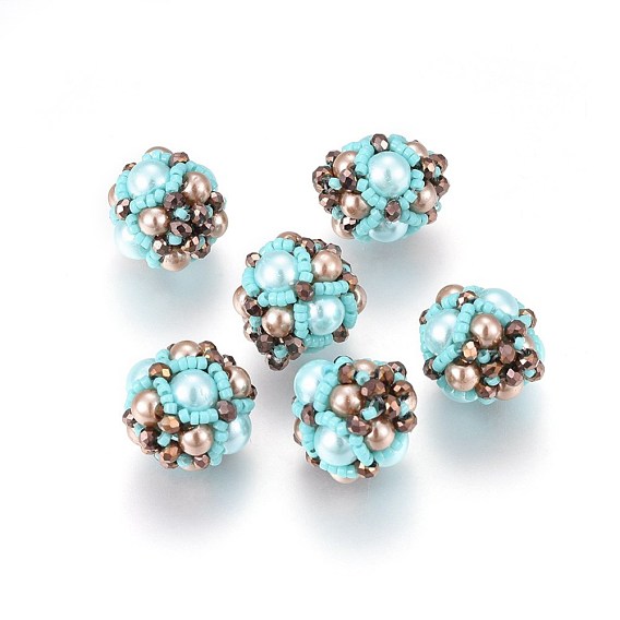 MIYUKI & TOHO Handmade Japanese Seed Beads Woven Beads, Cluster Beads, with Glass Pearl Beads, Round