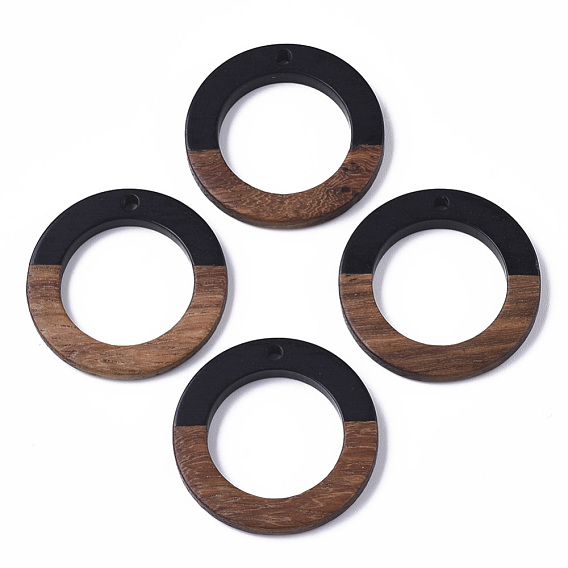 Resin & Walnut Wood Pendants, Opaque, Waxed, Ring