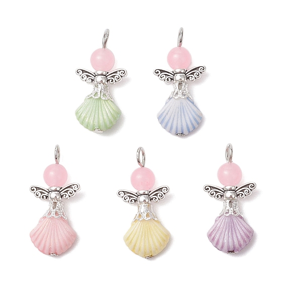 Подвески из натурального и окрашенного малайзийского нефрита, ангел в форме ракушки, с пластиковыми бусинами и бусинами в виде крыльев феи из сплава и петлей