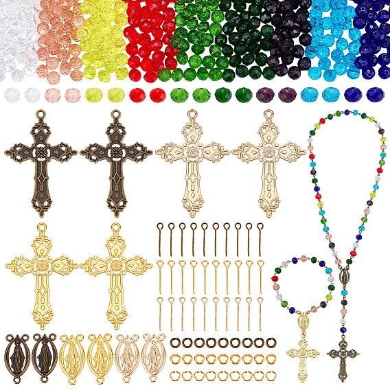 Наборы для изготовления четок своими руками, включить стеклянные бусины, железный глазок и кольца, Кулон и звенья из сплава в тибетском стиле