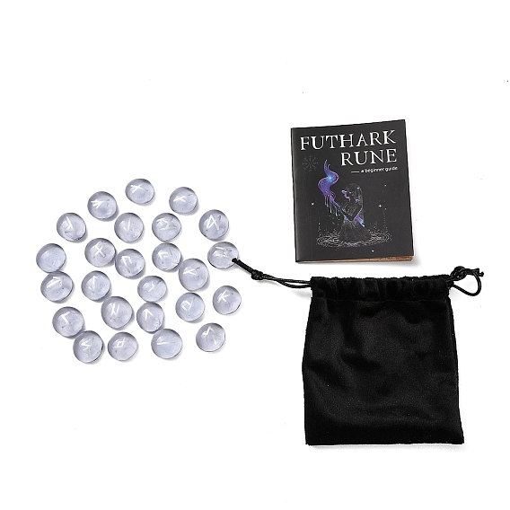 25 Набор рунических камней футарка ручной работы, изготовленных методом выдувания стекла, с руководством для начинающих., тканевый мешочек для гадания