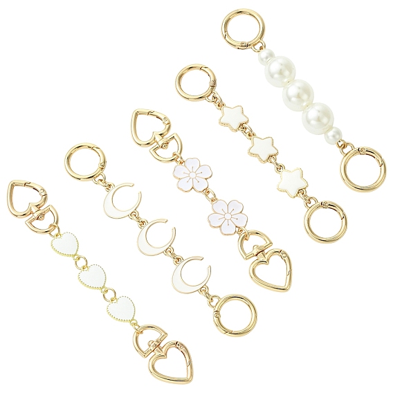 5 шт. 5 стили сплава белые эмалевые удлинительные цепи для сумок, с абс пластмассовой имитационной жемчужиной, разнообразные