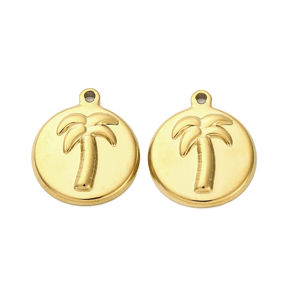 304 подвески из нержавеющей стали, ионное покрытие (ip), плоский круглый с подвеской из кокосовой пальмы