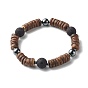 Natural Coconut Rondelle Beads Stretch Bracelet for Men Women, Oil Diffuser Lava Rock Beads & Non-Magnetic Synthetic Hematite Bracelet