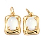 Eco-Friendly Brass Charms, with Glass & Glitter Powder, with Jump Ring, Long-Lasting Plated, Rectangle