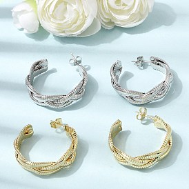 Латунные серьги-гвоздики для женщин, витая веревка, серьги-кольца