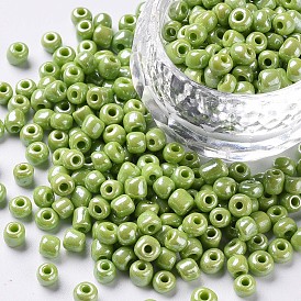 6/0 Glass Seed Beads, Opaque Colors Lustered, Round, 4mm, Hole: 1.5mm