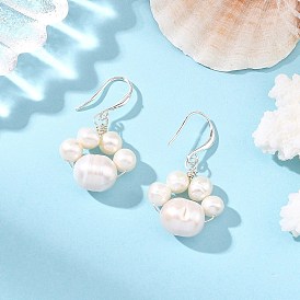Brass & Natural Cultured Freshwater Pearl Beads Dangle Earrings for Women, Paw Print