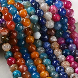 Нити бусин из натурального агата с прожилками дракона (окрашенные и нагретые), граненые, круглые