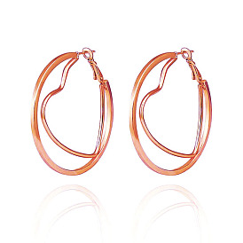 Chic Geometric Cutout Earrings with Heart and Peach Charms for Women