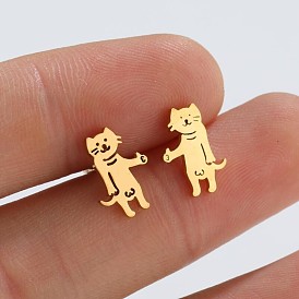 Minimalist Cat Ear Studs with Stainless Steel Gesture Design
