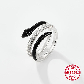 Кольцо-манжета из платины с родиевым покрытием в форме змеи 925 кольцо-манжета из стерлингового серебра, с эмалью
