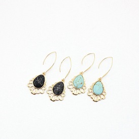 Turquoise Inlaid Earrings with European and American Style, Unique Ear Hooks for Women