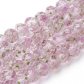 Handgemachte Glasperlen Goldsand-Stränge, Innen Blume, facettierte Rondelle