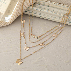 Vintage Butterfly Necklace with Four Layers of Gold Love Chains for Women