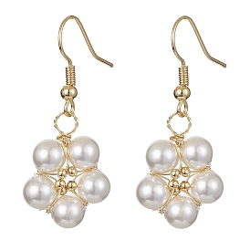 Natural Pearl Flower Dangle Earrings, Brass Wire Wrap Earrings