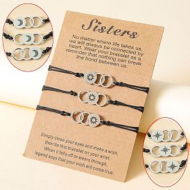 Stainless Steel Laser Engraved Sun Moon Star Handmade Braided Sister Card Bracelet